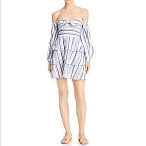 PARKER Bahama Striped Off-the-shoulder Dress In Aquarius Stripe